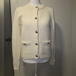 LOFT Cream Textured Button-Up Cardigan